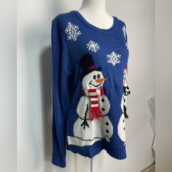 Carolyn Taylor blue snowman long sleeve knit Christmas sweater women’s size L - Picture 3 of 16